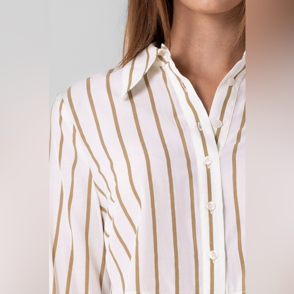 Ivory and Tan Striped Cropped Button-Down Top - Picture 4 of 6